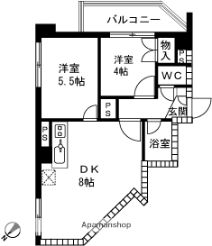 ホーユウコンフォルト長岡(2DK/7階)の間取り写真