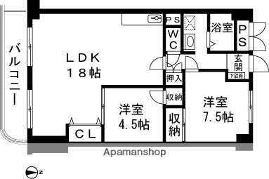 旭町いづみプラザ(2LDK/9階)の間取り写真