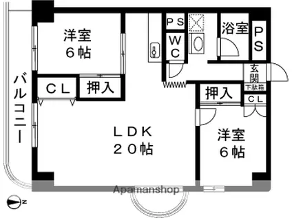 旭町いづみプラザ(2LDK/4階)の間取り写真