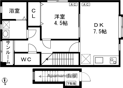 美沢レジデンスⅢ(1DK/2階)の間取り写真