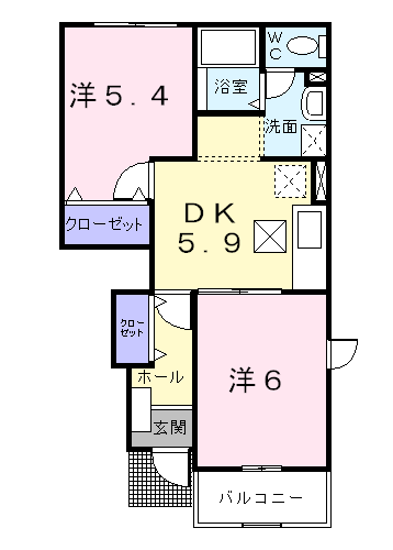 ラ・パルコ(2DK/1階)の間取り写真