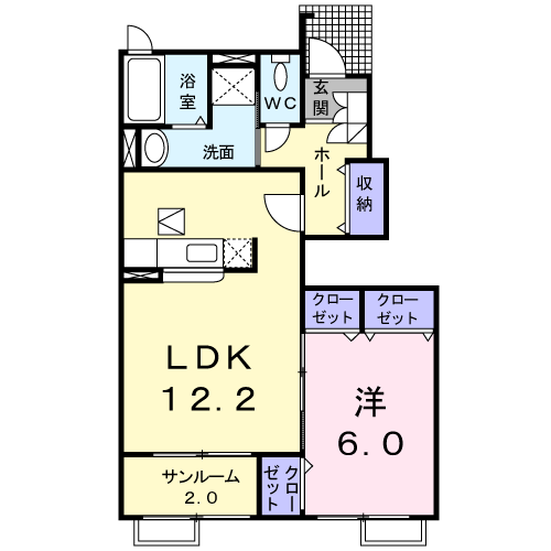 ライフ B(1LDK/1階)の間取り写真