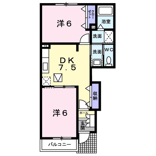 スプリングスⅡ(2DK/1階)の間取り写真