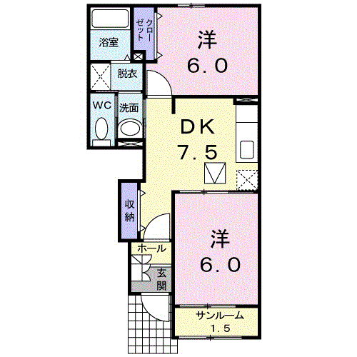 パークサイドカレートC(2DK/1階)の間取り写真