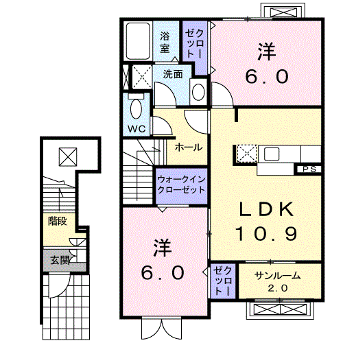 ヴィベ-ルB(2LDK/2階)の間取り写真