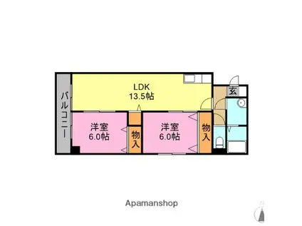 マンション平和(2LDK/1階)の間取り写真