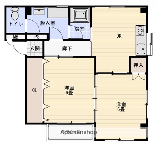 ルナパレス(2DK/1階)の間取り写真