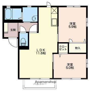 ルミエール暁(2LDK/1階)の間取り写真