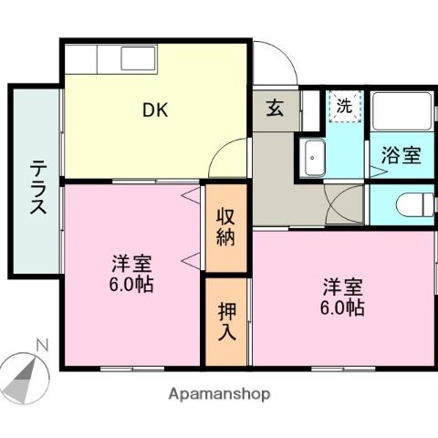 ウィステリアC(2DK/1階)の間取り写真