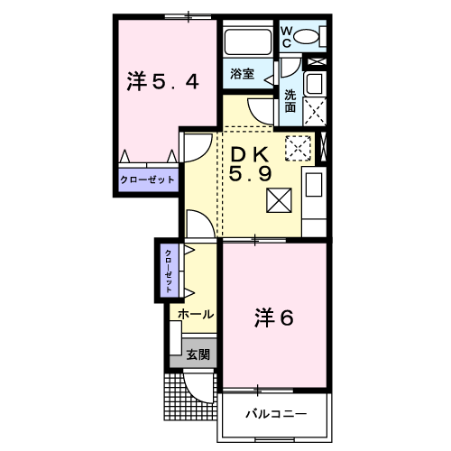 ハイネスB(2DK/1階)の間取り写真