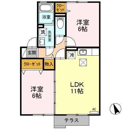 ウィルモアAR(2LDK/1階)の間取り写真