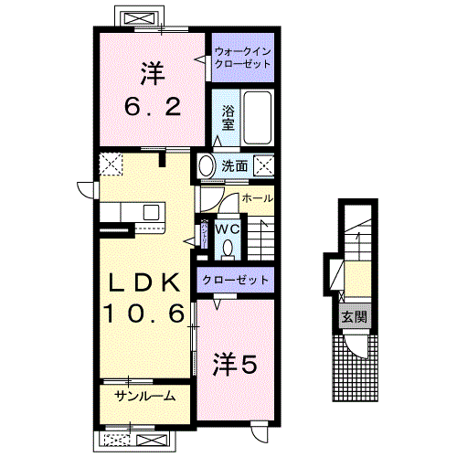 マルベリーライト前川Ⅰ(2LDK/2階)の間取り写真