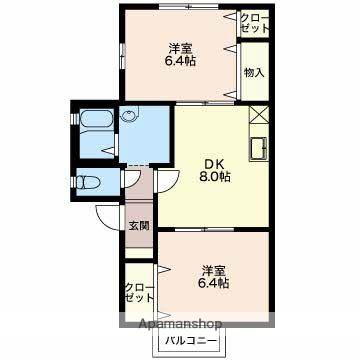 シャンブル(2DK/2階)の間取り写真