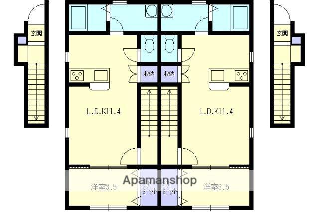 ドゥウェル新町(1LDK/2階)の間取り写真