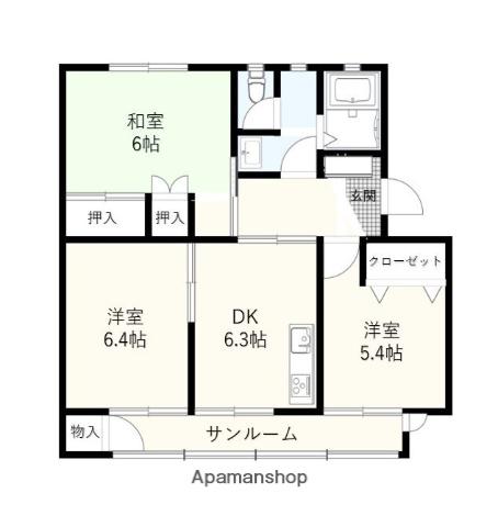 リッツ希望が丘Ⅰ(3DK/3階)の間取り写真