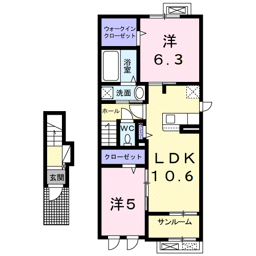 アゼリアガーデン(2LDK/2階)の間取り写真