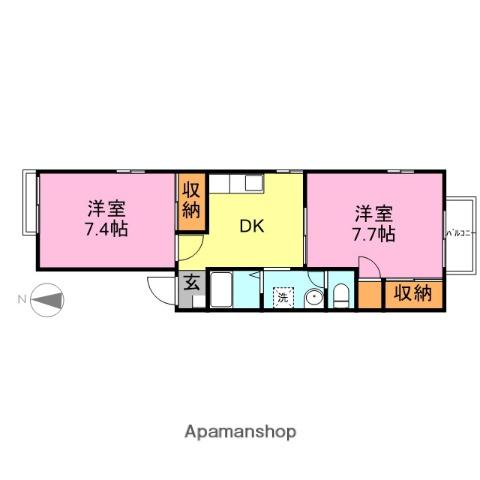 ロイヤルパレスB(2DK/2階)の間取り写真