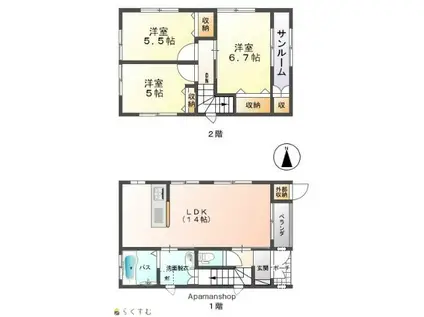 新潟県長岡市 2階建 築9年(3LDK)の間取り写真