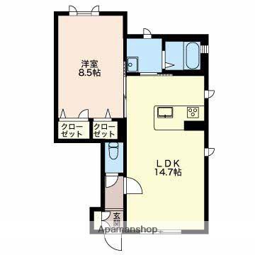 ガーデンシティ長倉L(1LDK/1階)の間取り写真