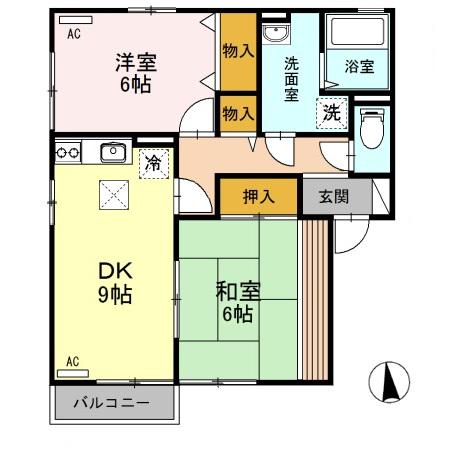 フォンテーヌヤマト(2DK/1階)の間取り写真