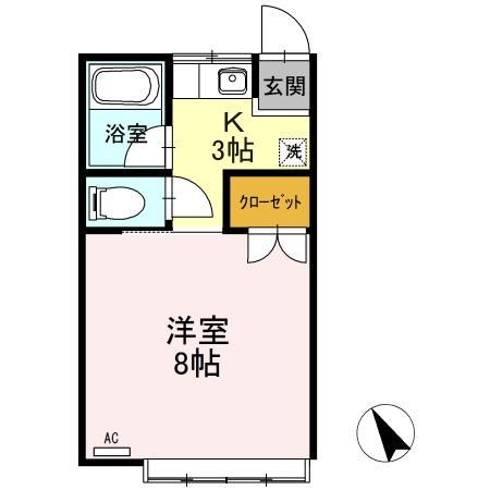 ヤチダハイツ(1K/2階)の間取り写真