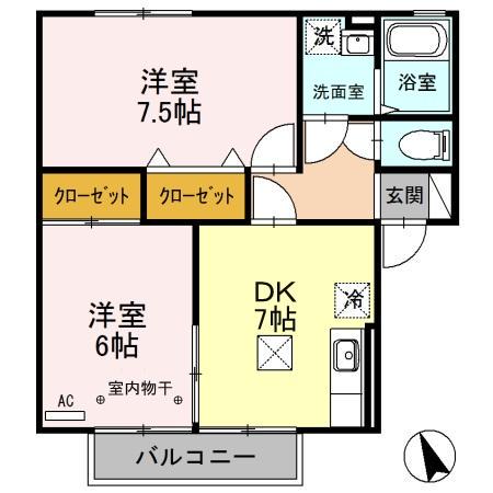 クレストハイツA(2DK/1階)の間取り写真
