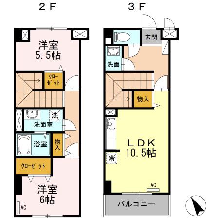 ロイヤルプレイス010(2LDK/3階)の間取り写真