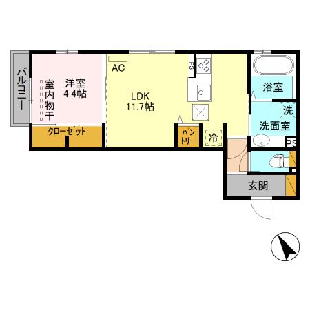 ロイヤルD(1LDK/1階)の間取り写真