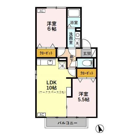 ヴィラグレイス Ⅱ(2LDK/2階)の間取り写真