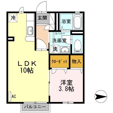 信越本線 長岡駅 徒歩39分 2階建 築20年(1LDK/1階)の間取り写真