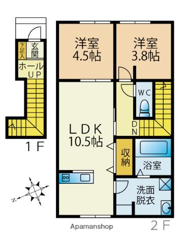 ドゥウェル信濃A(2LDK/2階)の間取り写真