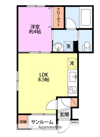 ミルズグランディール川崎A(1LDK/1階)の間取り写真