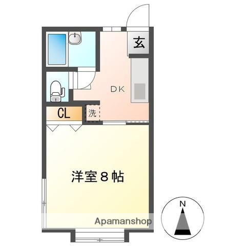 新潟県長岡市 2階建 築39年(1K/2階)の間取り写真