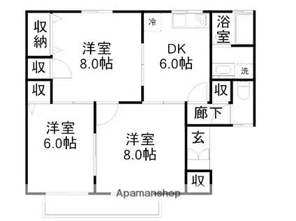 セジュール花菱A棟(3DK/1階)の間取り写真