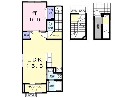 フォーピュア 浜谷(1LDK/3階)の間取り写真