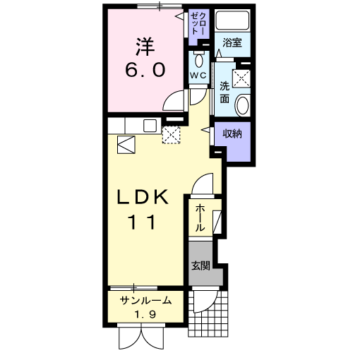 アンソレイエ・N.Y(1LDK/1階)の間取り写真