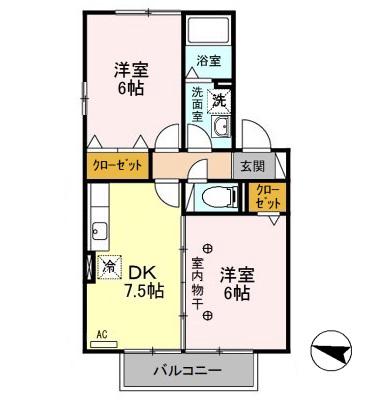 セジュール豊栄東栄町(2DK/2階)の間取り写真