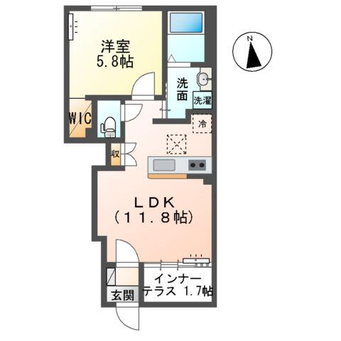 新潟市東区一日市アパート(1LDK/1階)の間取り写真
