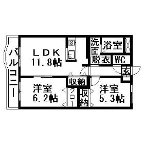 ヴェルジュ新飯田(2LDK/1階)の間取り写真