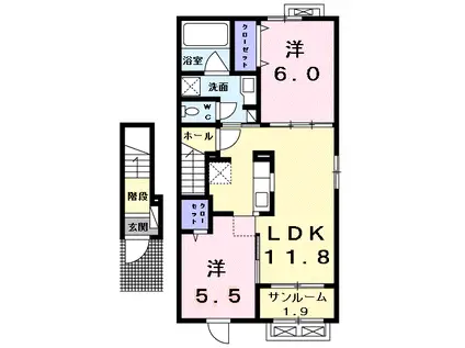 グリーン ローズA(2LDK/2階)の間取り写真