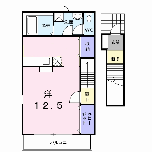 ジェルメミニヨン(ワンルーム/2階)の間取り写真
