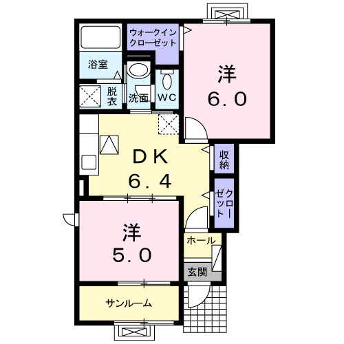 オルテンシア・Ⅱ(2DK/1階)の間取り写真