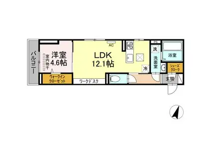 新潟県新潟市中央区 3階建 築2年(1LDK/1階)の間取り写真