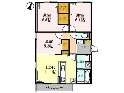 D-ROOM 米山(3LDK/2階)の間取り写真