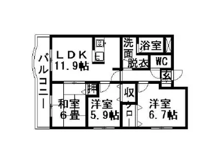 ヴェルジュ新飯田(3LDK/3階)の間取り写真
