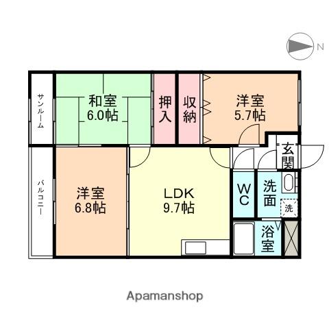 フロラシオン来夢(3LDK/2階)の間取り写真