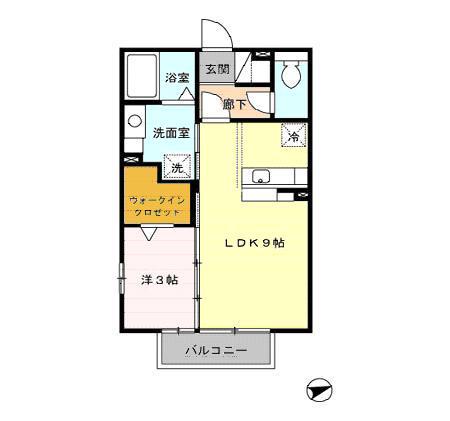 ドリーム・レセンテB(1LDK/2階)の間取り写真
