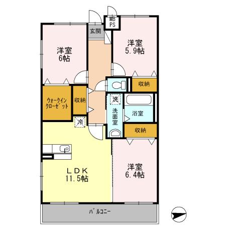 シャトル ジュネス2(3LDK/2階)の間取り写真