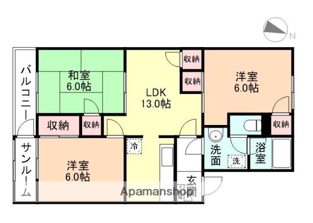 グレイスハイム岡田(3LDK/1階)の間取り写真
