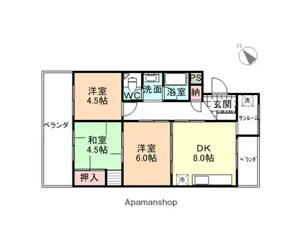 あけぼのマンション(3DK/1階)の間取り写真